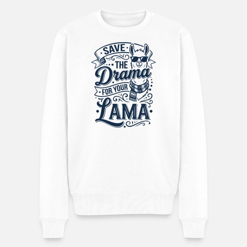 Drama sparen Lama Spruch - Männer Premium Bio Pullover - Weiß