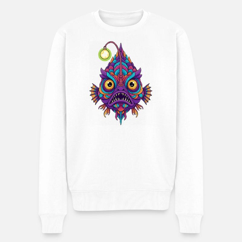 Bunte Laternenfisch-Mandala - Männer Premium Bio Pullover - Weiß