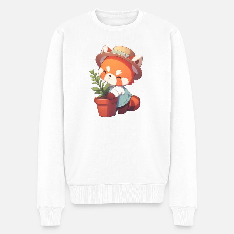 Süßer Roter Panda Gärtner – Kawaii Nature Design - Männer Premium Bio Pullover - Weiß