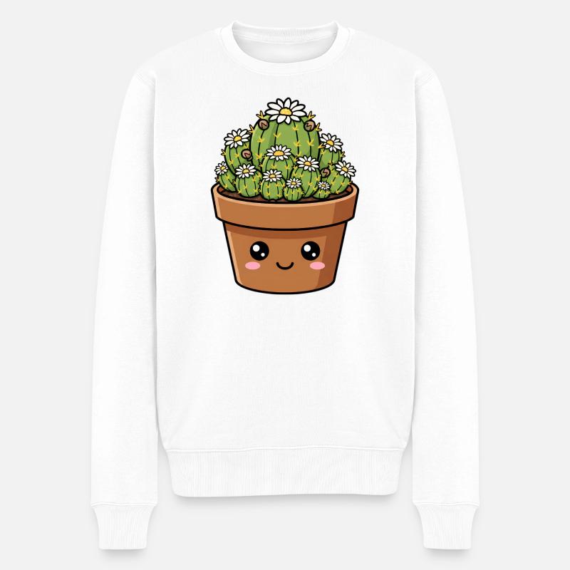 Kawaii Daisy Kaktustopf - Männer Premium Bio Pullover - Weiß
