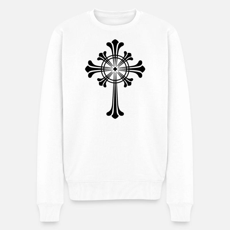 schwarzes Kreuz - Männer Premium Bio Pullover - Weiß
