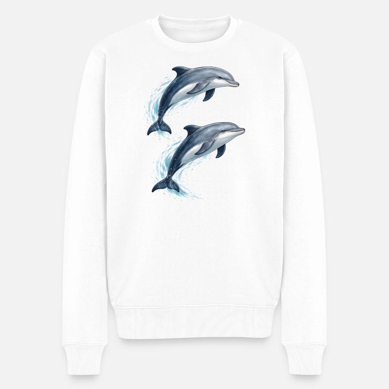 Zwei springende Delfine Illustration - Männer Premium Bio Pullover - Weiß