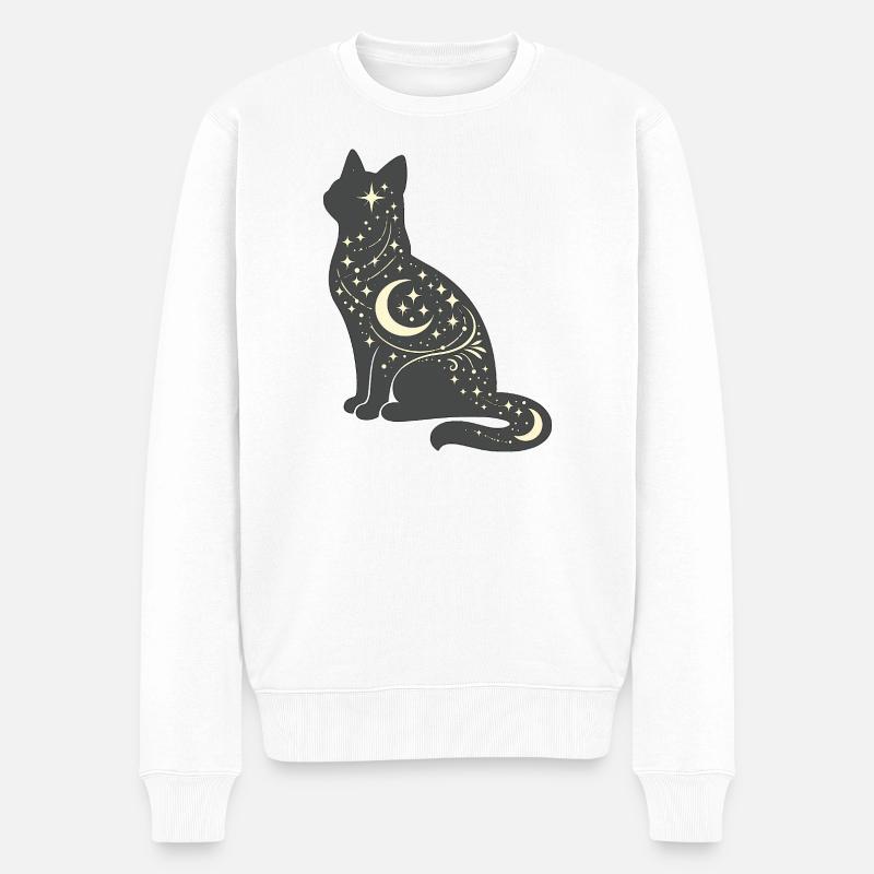 Mondstern Katze Silhouette - Männer Premium Bio Pullover - Weiß