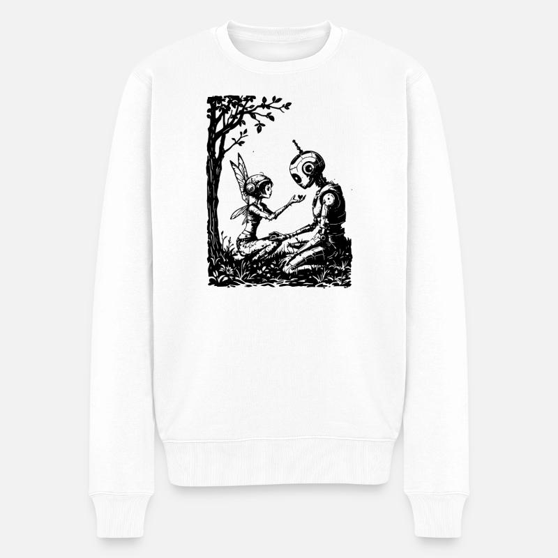 Fee repariert einen Roboter - Männer Premium Bio Pullover - Weiß