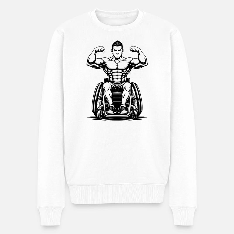 Starker Mann Rollstuhl Fitness Design  - Männer Premium Bio Pullover - Weiß