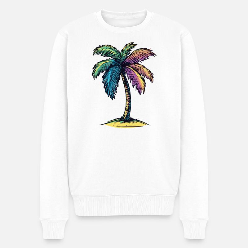 Symbole coloré de l’île Palm Tree - Pull Premium bio Homme - blanc