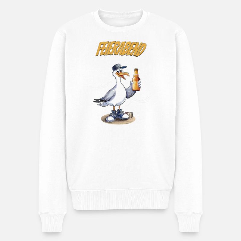 Feierabend Möwe Bierlustiger Spruch - Männer Premium Bio Pullover - Weiß