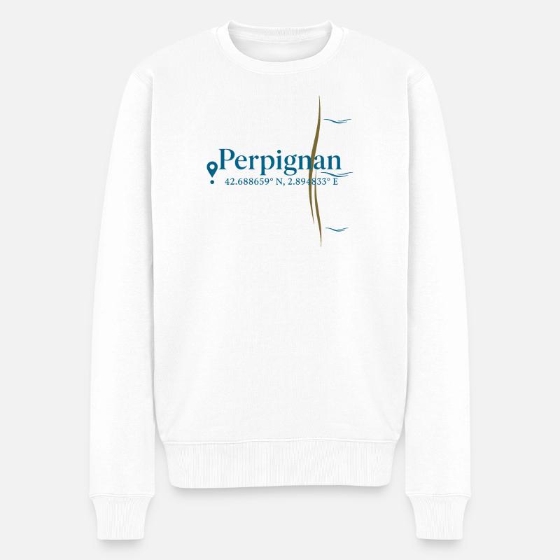 Perpignan Küstenkoordinatenemblem - Männer Premium Bio Pullover - Weiß