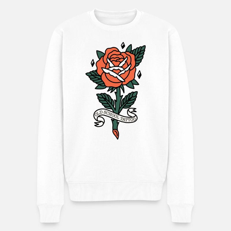 Tatouage old school rose - Pull Premium bio Homme - blanc