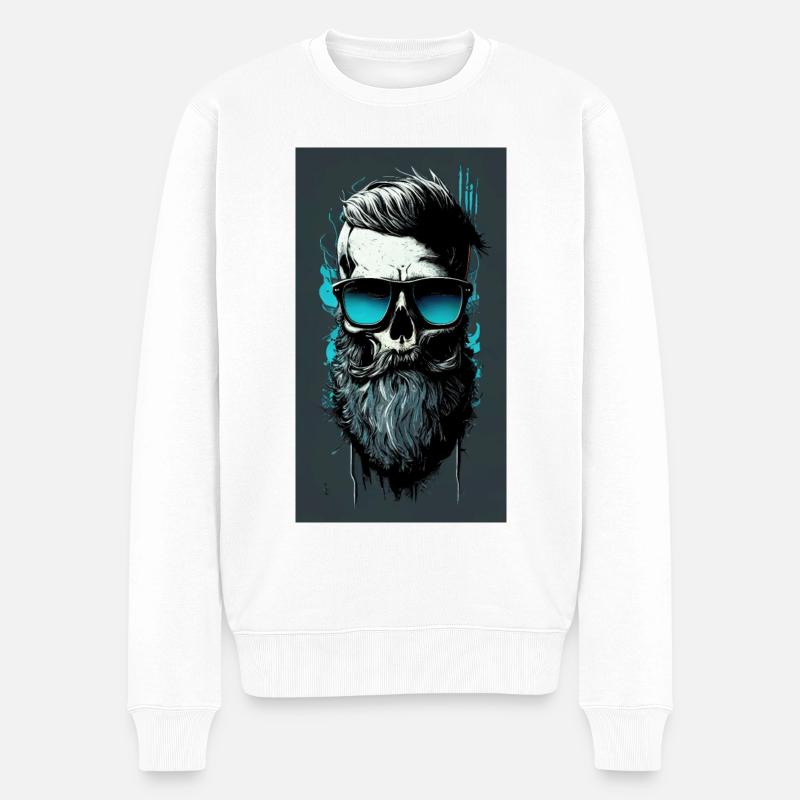 Hipster Skull - Männer Premium Bio Pullover - Weiß