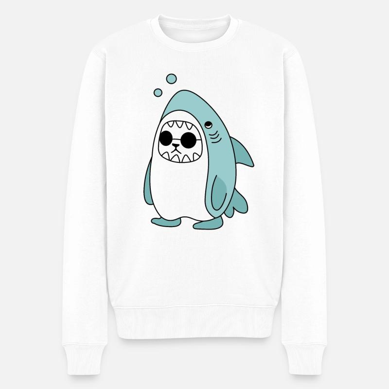 Katze im Haikostüm - Männer Premium Bio Pullover - Weiß