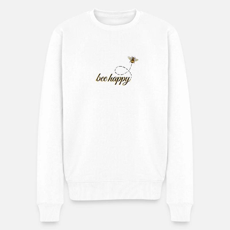 "bee happy" - Männer Premium Bio Pullover - Weiß