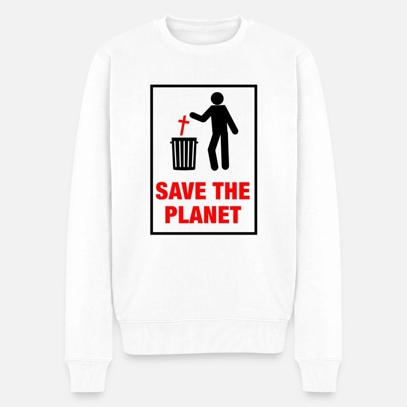 Save the planet from Church - Männer Premium Bio Pullover - Weiß