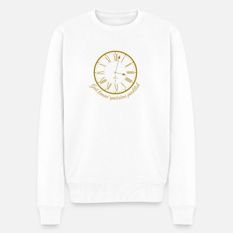 Gott kommt spätestens pünktlich - Männer Premium Bio Pullover - Weiß