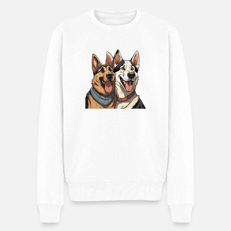 Schäferhund & Husky in Liebe - Männer Premium Bio Pullover - Weiß
