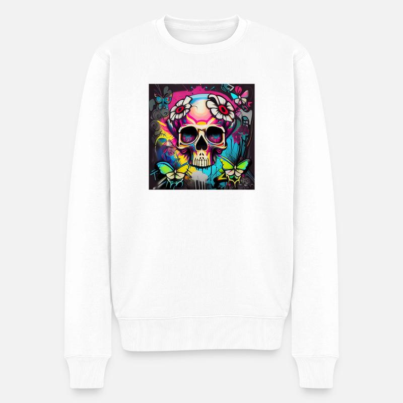 Schädel - Männer Premium Bio Pullover - Weiß