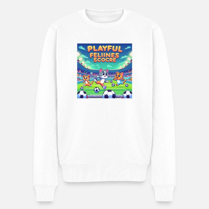 Soccer Cats 004 - Männer Premium Bio Pullover - Weiß