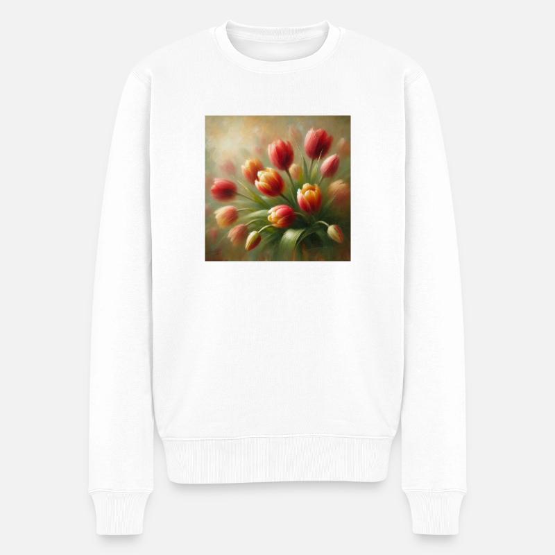 Ästhetische Tulpen Blumen - Männer Premium Bio Pullover - Weiß