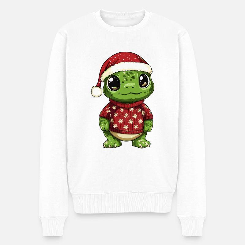 Schildkröte Weihnachten Comic - Männer Premium Bio Pullover - Weiß