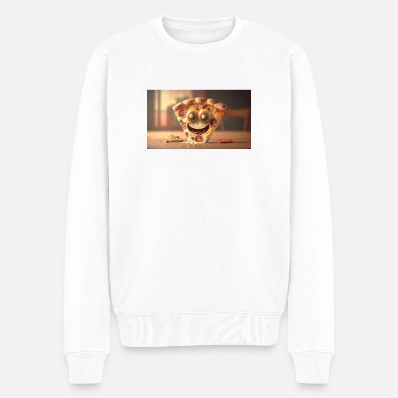 Happy Pizza - Männer Premium Bio Pullover - Weiß
