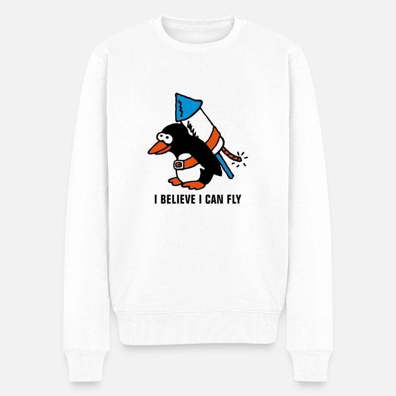rocket_pinguin_white_b_3c - Männer Premium Bio Pullover - Weiß