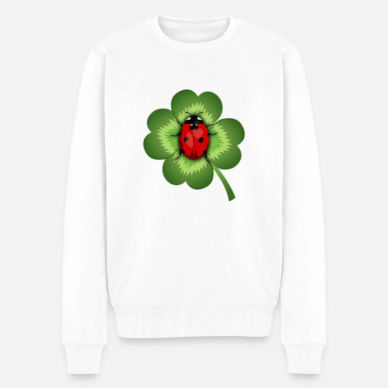 Kleeblatt und Marienkäfer - Männer Premium Bio Pullover - Weiß