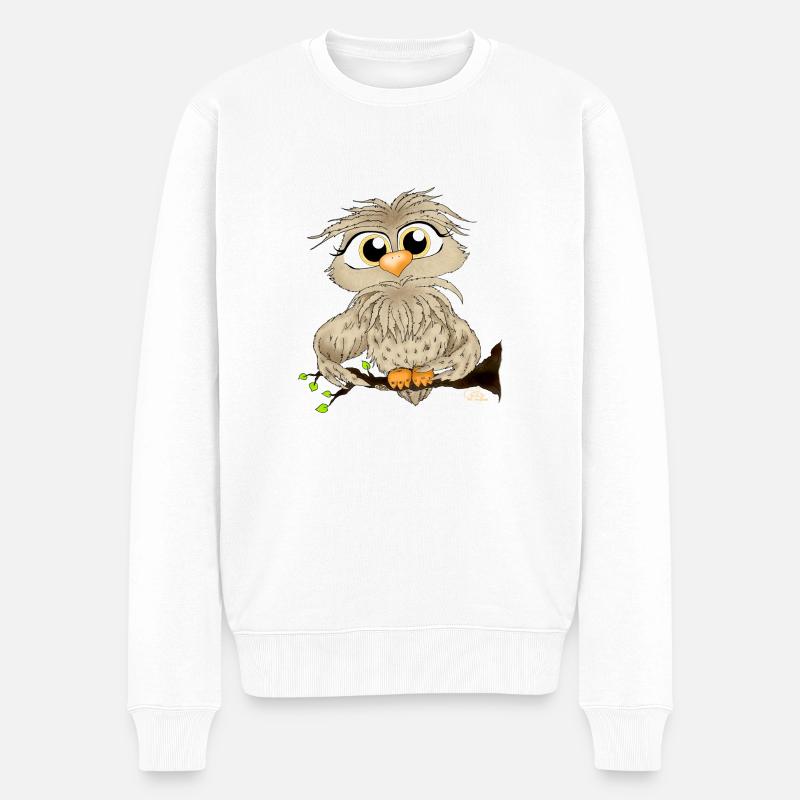 Käuzchen Hugo - Männer Premium Bio Pullover - Weiß