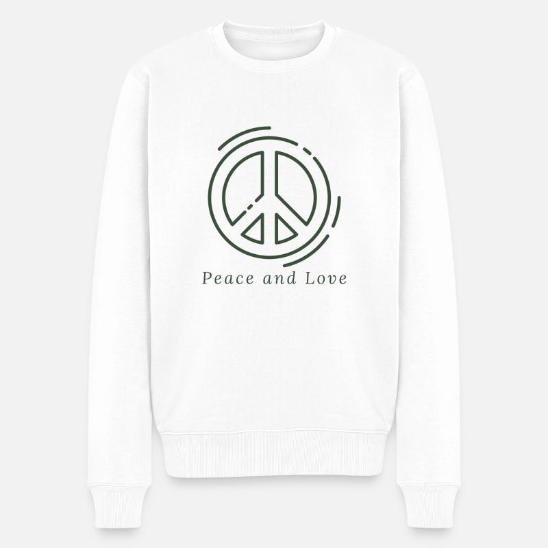 Frieden & Liebe - Männer Premium Bio Pullover - Weiß