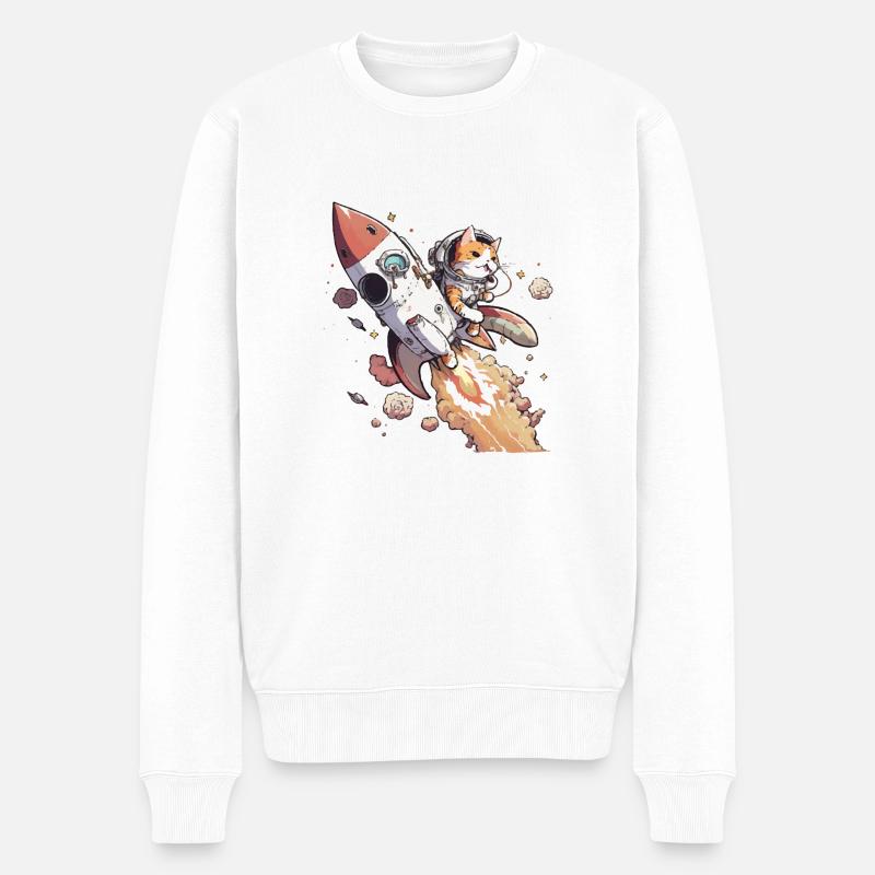 Chuck die Astronautenkatze - Männer Premium Bio Pullover - Weiß