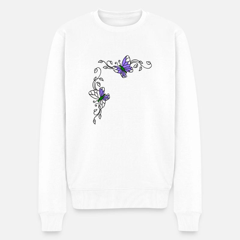 Papillons avec vrilles florales - Pull Premium bio Homme - blanc