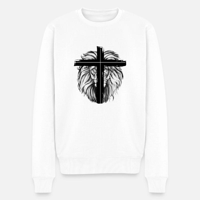 Croix de Lion noir - Pull Premium bio Homme - blanc