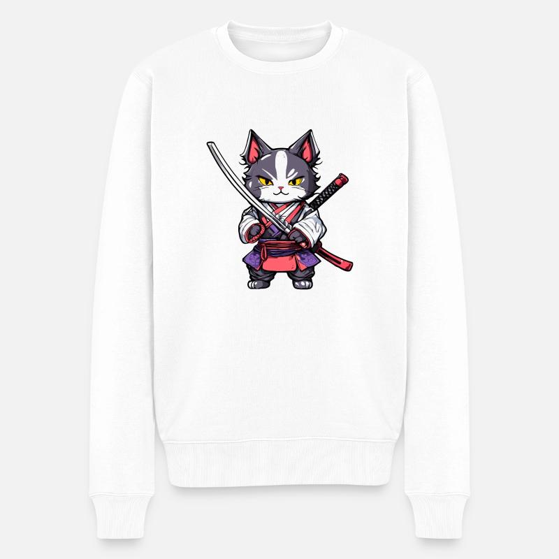 Samurai-Katze #20 - Männer Premium Bio Pullover - Weiß