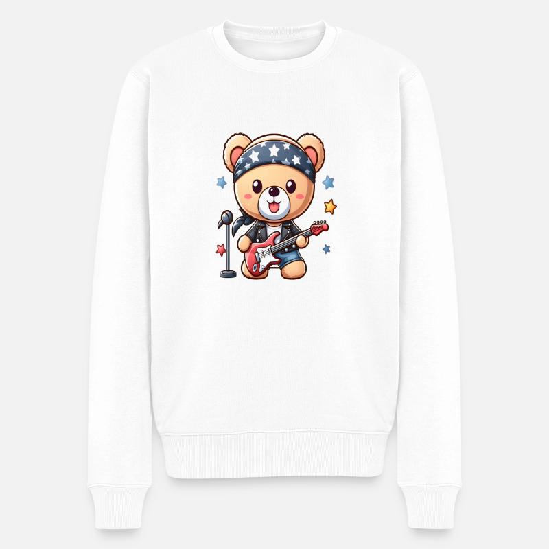 Ours mignon Rock Star Kawaii - Pull Premium bio Homme - blanc