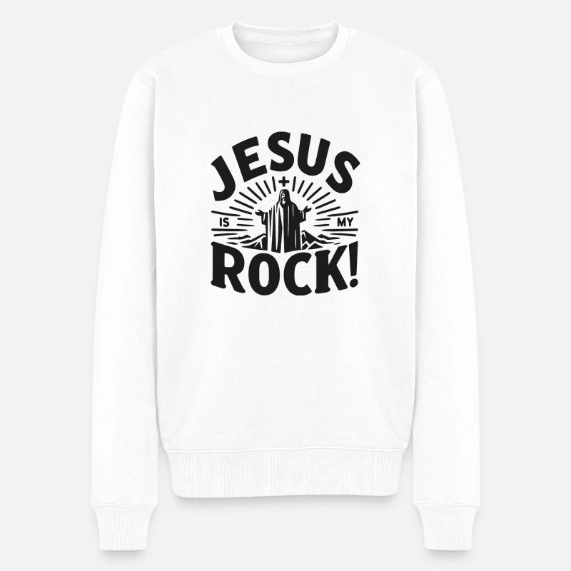 Jésus est mon rocher - Pull Premium bio Homme - blanc