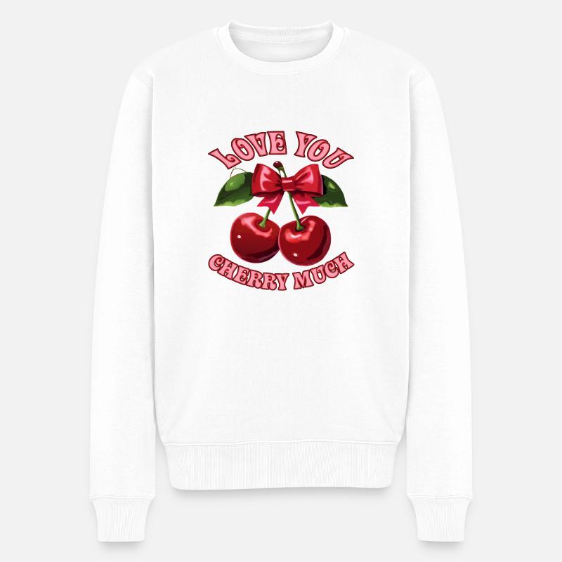 Ich liebe dich, Kirsche - Männer Premium Bio Pullover - Weiß