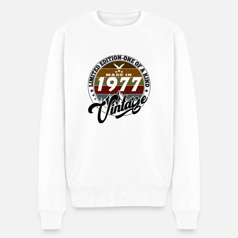 Eleganter Vintage: 1977 Retro Geschenk 1977 2025 - Männer Premium Bio Pullover - Weiß