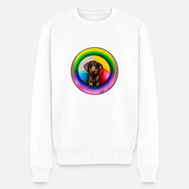Teckel chien arc-en-ciel - Pull Premium bio Homme - blanc