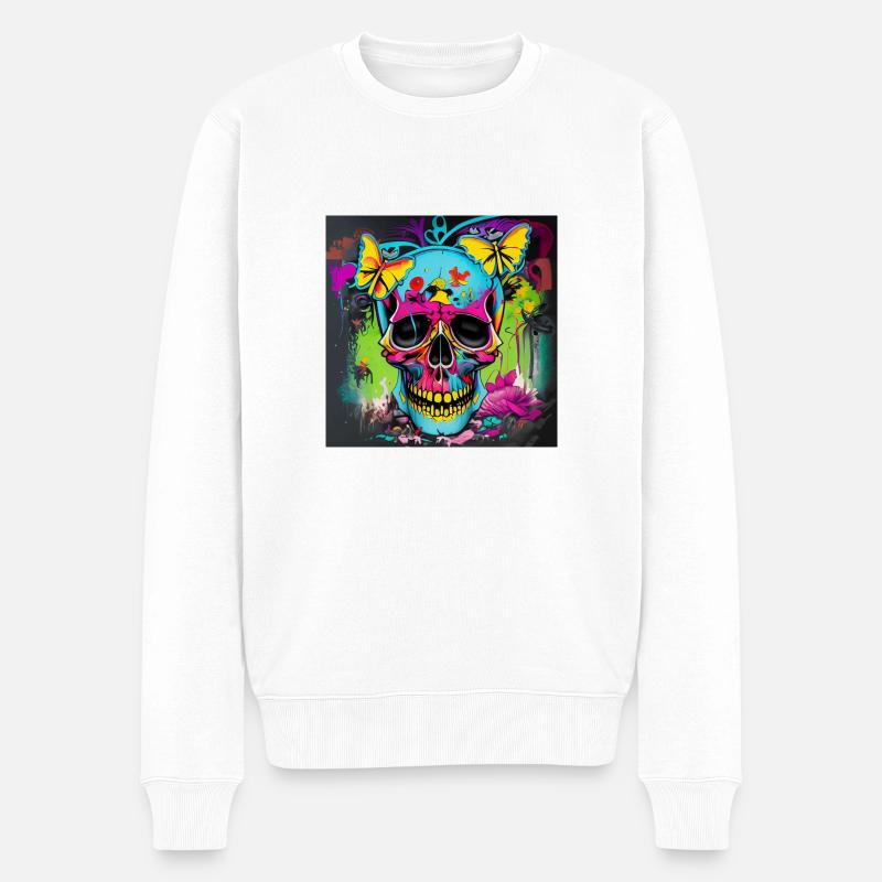 Schädel - Männer Premium Bio Pullover - Weiß