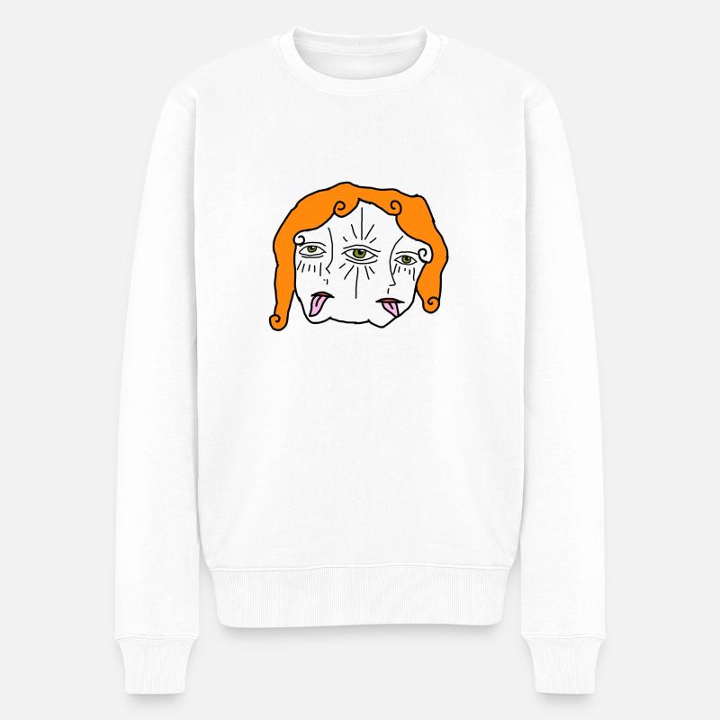 Psychedelisches Gesicht - Männer Premium Bio Pullover - Weiß