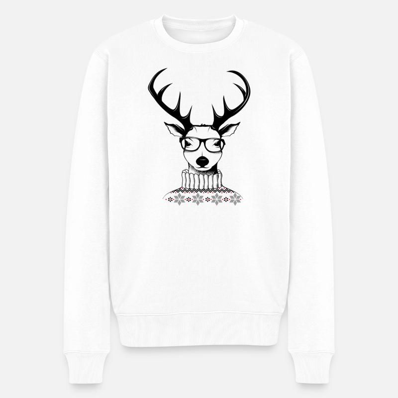Hipster Hirsch - Männer Premium Bio Pullover - Weiß