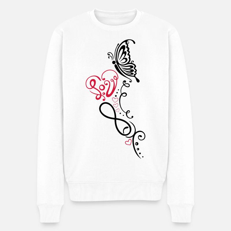 Herz mit Schmetterling, infinity - Pull Premium bio Homme - blanc