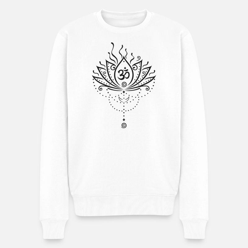 Lotus Blume, lotus flower, black version - Männer Premium Bio Pullover - Weiß
