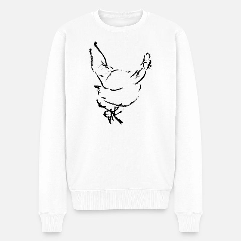 Henne - Zeichnung / HUHN - Männer Premium Bio Pullover - Weiß