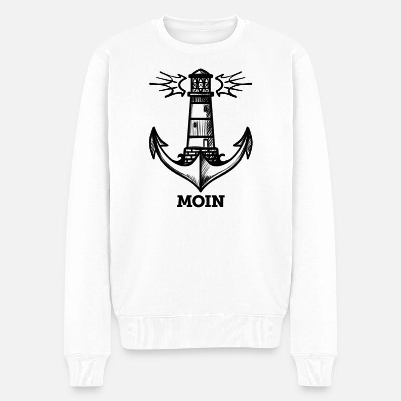 Moin (Leuchtturm/Anker) - Männer Premium Bio Pullover - Weiß