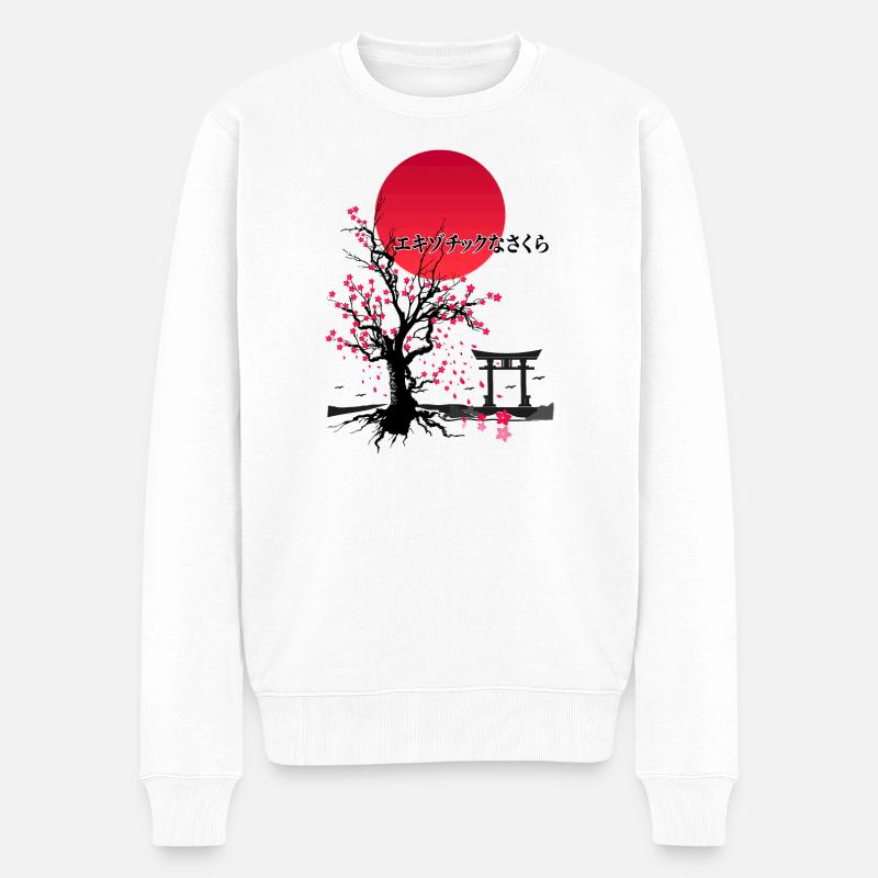 EXOTISCHES SAKURA TORII TOR - Männer Premium Bio Pullover - Weiß