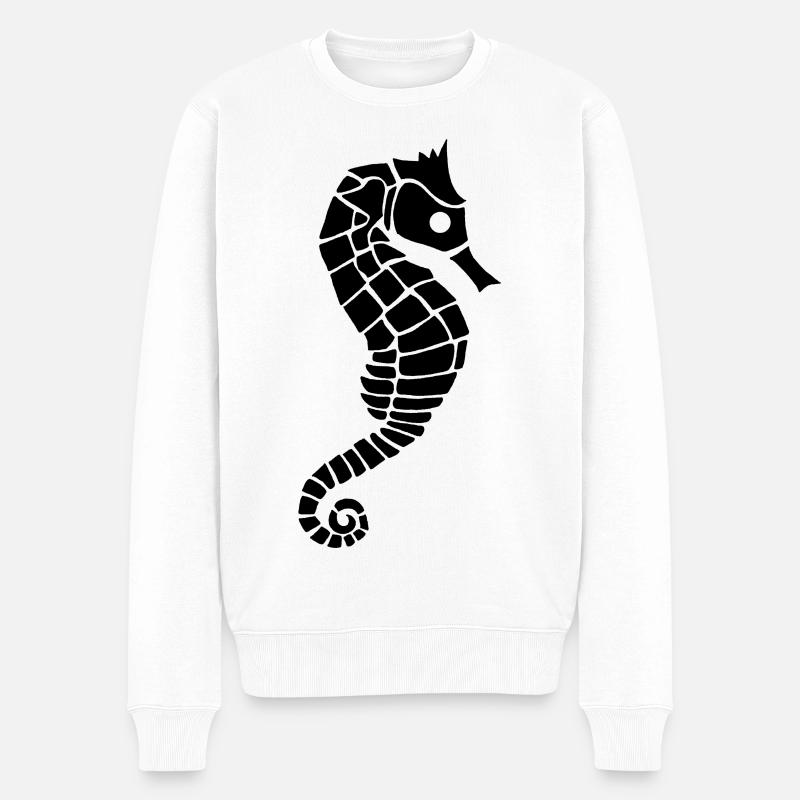 Schwarzes Seepferdchen - Männer Premium Bio Pullover - Weiß