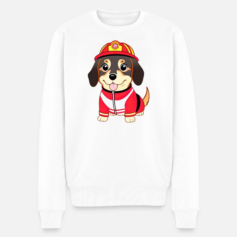 Chiot, chien comme pompier - Pull Premium bio Homme - blanc