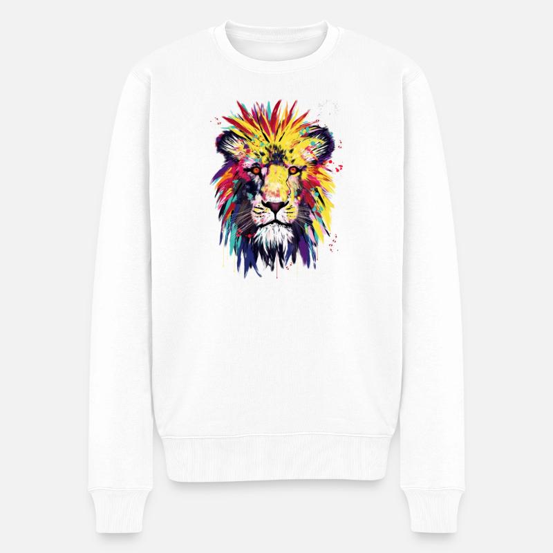 Lion Watercolor - Männer Premium Bio Pullover - Weiß