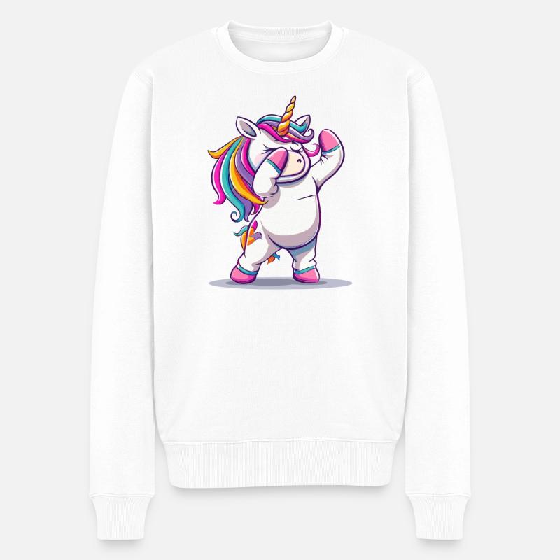 Regenbogen Dab Einhorn - Männer Premium Bio Pullover - Weiß