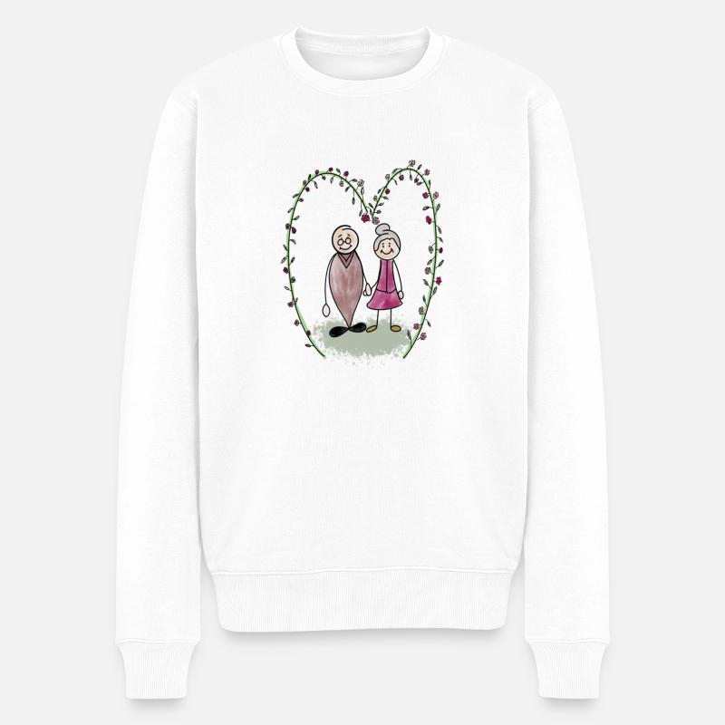 Herzliche Großeltern im Blumenherz - Männer Premium Bio Pullover - Weiß
